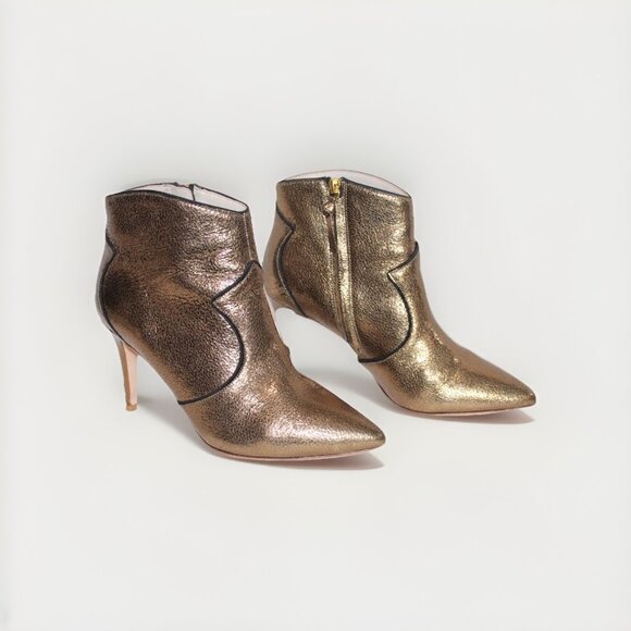 Boden Ankle Boots Gold Stiletto Heeled Leather Boot MINT Women's Size 40 9.5 - Picture 2 of 13